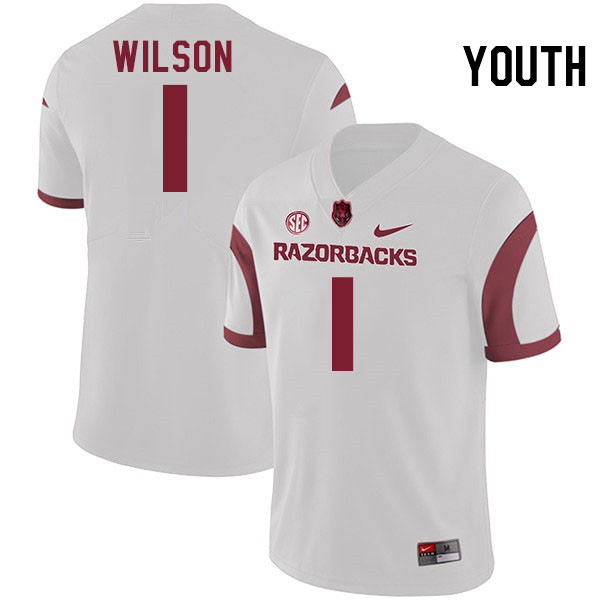 Youth #1 Jaedon Wilson Arkansas Razorbacks College Football Jerseys Stitched-White